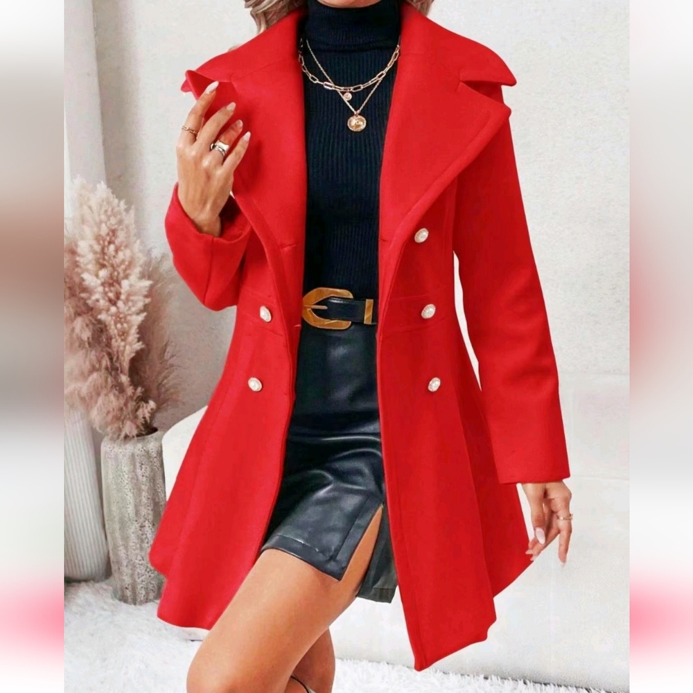 Red Double-Breasted Women's Coat